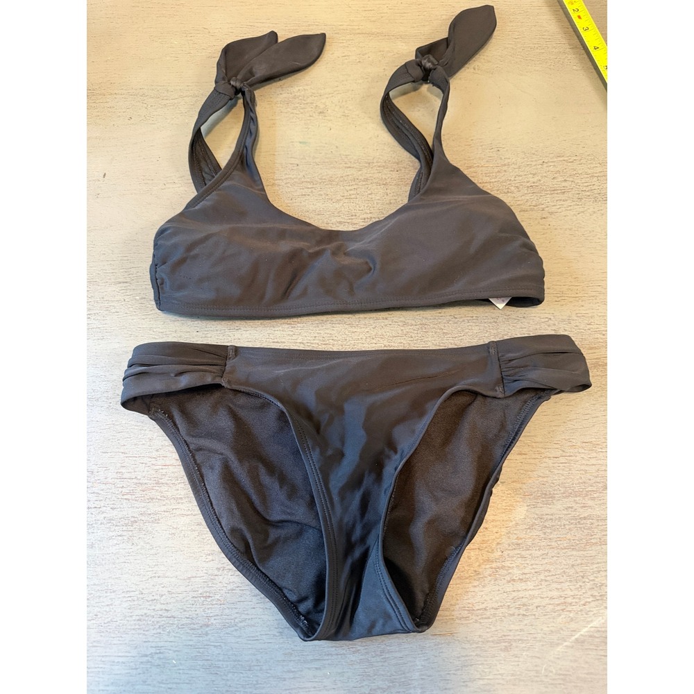 Xhilaration Black Bikini Set Shoulder Tie Top Ruched Hipster Bottoms Medium